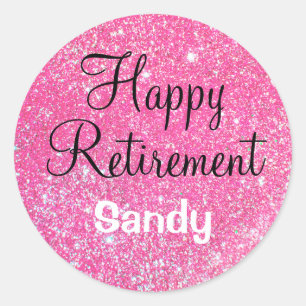Glam Happy Retirement Hot Pink Glitzer Sparkor Runder Aufkleber