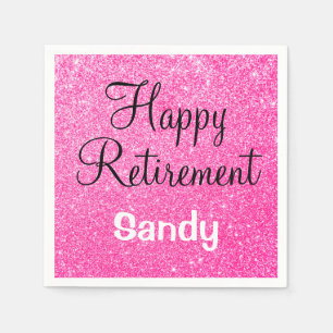 Glam Happy Retirement Hot Pink Glitzer Sparkor Serviette