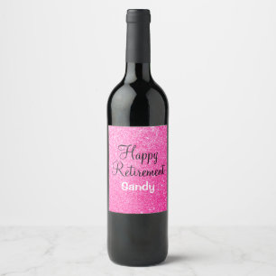 Glam Happy Retirement Hot Pink Glitzer Sparkor Weinetikett