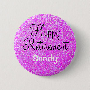Glam Happy Retirement Lila Glitzer Sparkasse Button