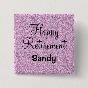 Glam Happy Retirement Lila Glitzer Sparkle Button