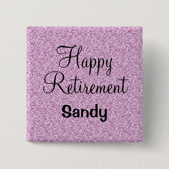 Glam Happy Retirement Lila Glitzer Sparkle Button (Vorderseite)