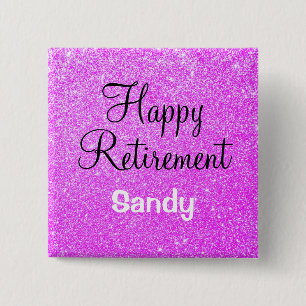 Glam Happy Retirement Lila Glitzer Sparkle Button