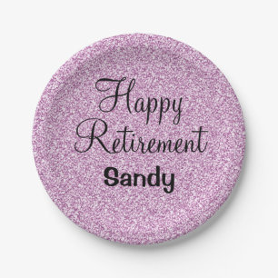 Glam Happy Retirement Lila Glitzer Sparkle Pappteller