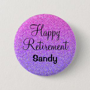 Glam Happy Retirement Ombre Lila Glitzer Sparkle Button