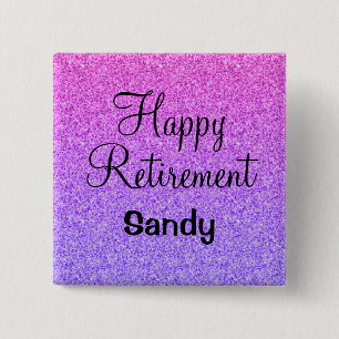 Glam Happy Retirement Ombre Lila Glitzer Sparkle Button