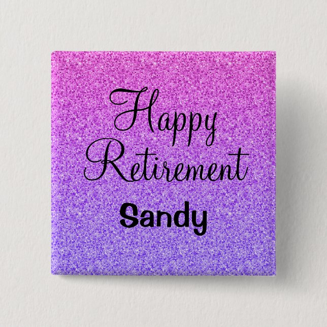 Glam Happy Retirement Ombre Lila Glitzer Sparkle Button (Vorderseite)