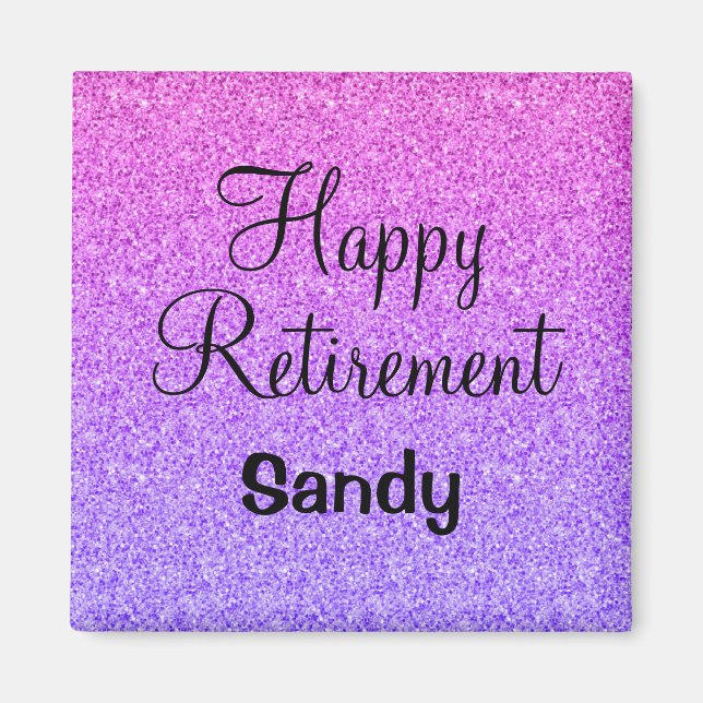 Glam Happy Retirement Ombre Lila Glitzer Sparkle Magnet (Vorne)