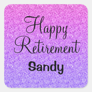 Glam Happy Retirement Ombre Lila Glitzer Sparkle Quadratischer Aufkleber