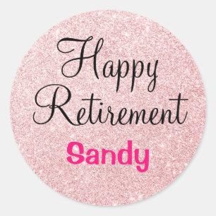 Glam Happy Retirement Rose Gold Glitzer Glitzern Runder Aufkleber