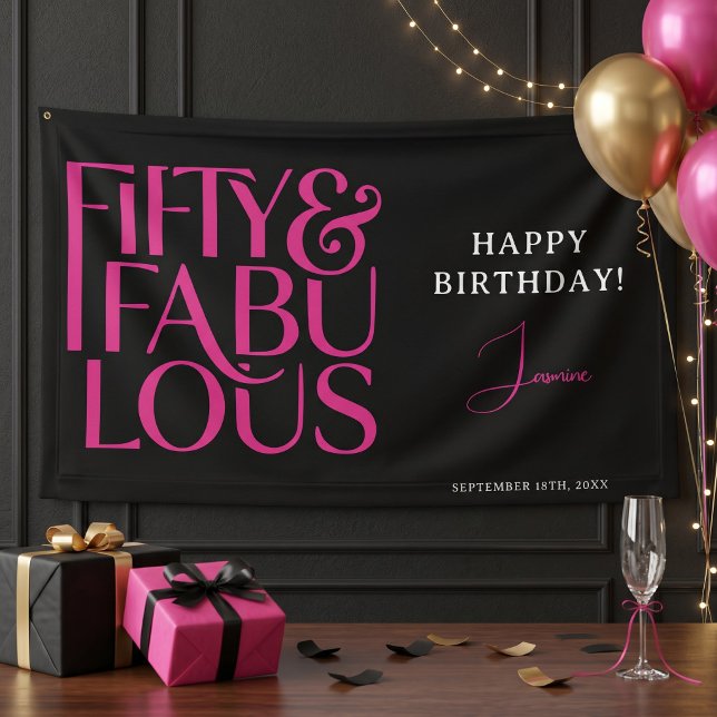 Glam Hellrosa Schwarz 50 & Fabelhaft Alles Gute zu Banner (Von Creator hochgeladen)