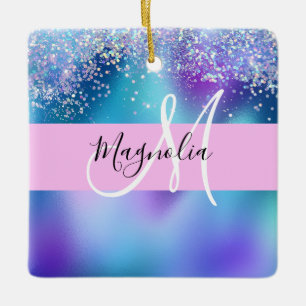 Glam Holografische Meerjungfrau Glitter Funkel Mon Keramikornament