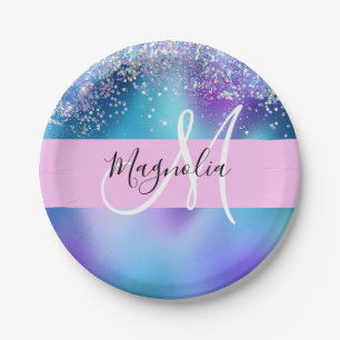 Glam Holografische Meerjungfrau Glitter Funkeln Mo Pappteller