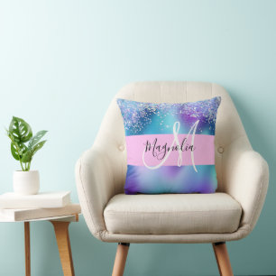 Glam Holografisches Meerjungfrau Glitter Funkeln M Kissen