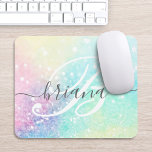 Glam Holographic Glitzer Farbenfrohe Hübsche Muste Mousepad<br><div class="desc">Dieser hübsche,  farbenfrohe,  pastellfarbene Glitzer mit einem individuellen Monogramm und/oder Namen ist leicht zu personalisieren.</div>