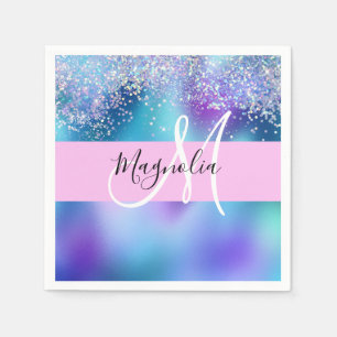 Glam Holographic Mermaid Glitzer Sparkle Monogram Serviette
