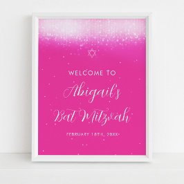 Glam Hot Pink Bat Mitzvah Begrüßungszeichen Poster