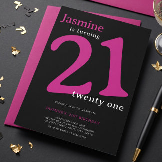 Glam Hot Pink Black 21. Geburtstag Einladung