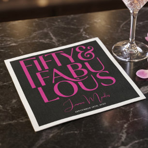 Glam Hot Pink Black Chic 50 & Fantastische Geburts Serviette