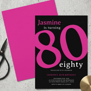 Glam Hot Pink Black Turning 80 Achtzigster Geburts Einladung