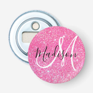 Glam Hot Pink Glitzer Glitzern Monogramm Name Flaschenöffner