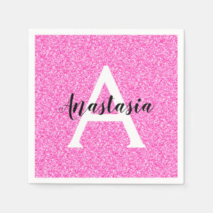 Glam Hot Pink Glitzer Glitzern Monogramm Name Serviette