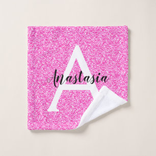 Glam Hot Pink Glitzer Glitzern Monogramm Name Waschlappen