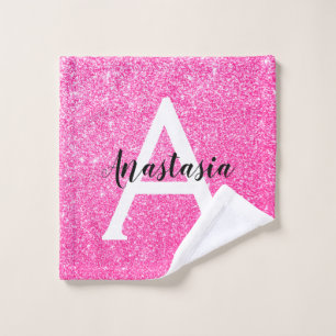 Glam Hot Pink Glitzer Glitzern Monogramm Name Waschlappen