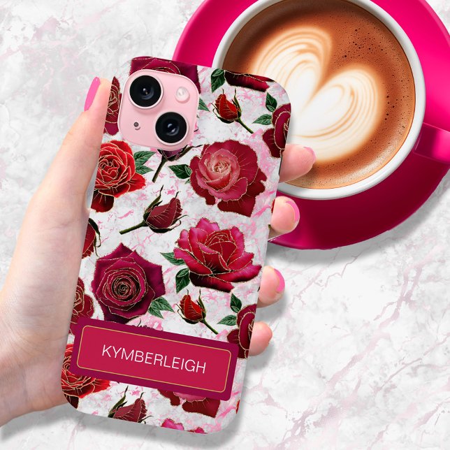 Glam Hot Pink Lila Rose Marmormonogramm Name Case-Mate iPhone Hülle (Von Creator hochgeladen)