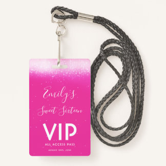 Glam Hot Pink Sweet 16 Einladung VIP Pass Abzeiche Ausweis