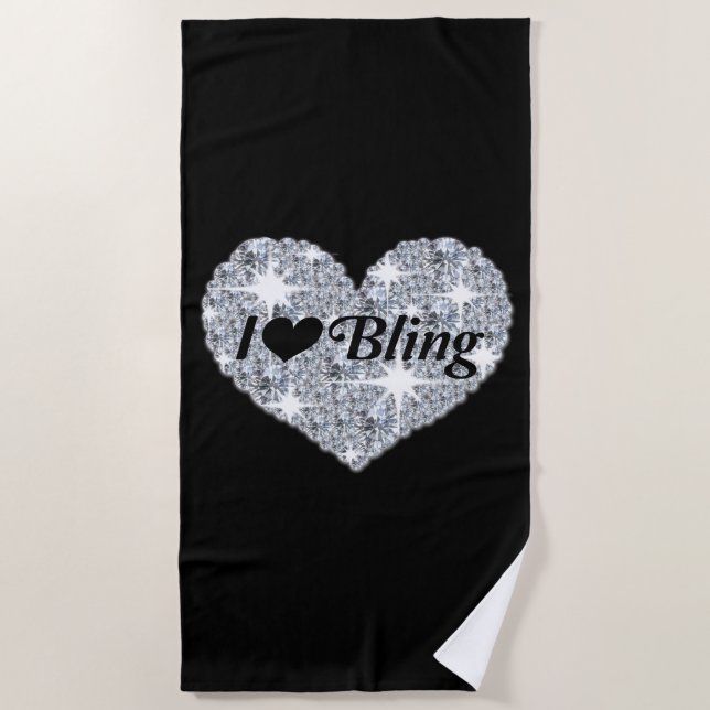Glam I Liebe Blank silberner Glitzer Herz Strandtuch (Vorderseite)