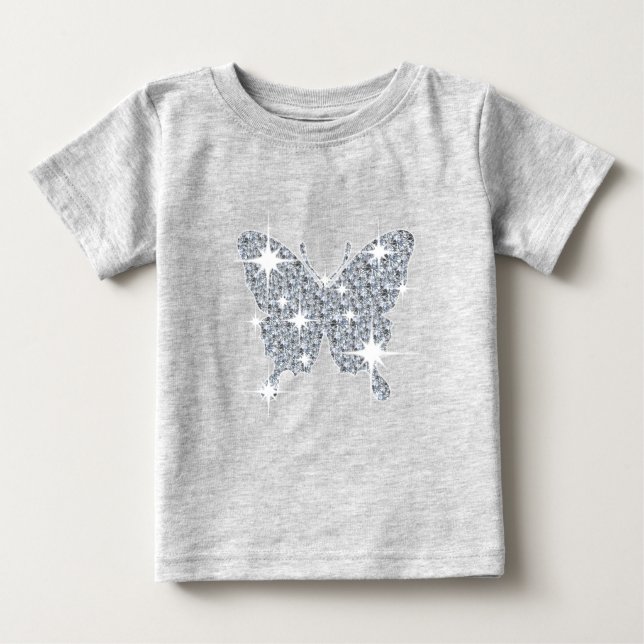 Glam-Imitate Diamantfunkel-Schmetterling auf grau Baby T-shirt (Vorderseite)