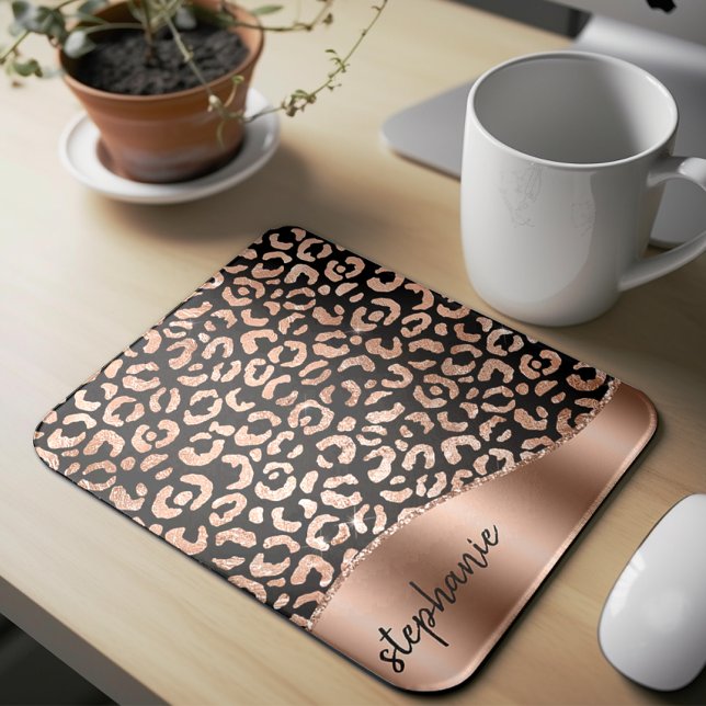 Glam Imitate Foil Leopard Spots Rose Gold Schwarze Mousepad (Von Creator hochgeladen)