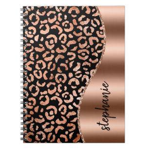 Glam Imitate Foil Leopard Spots Rose Gold Schwarze Notizblock