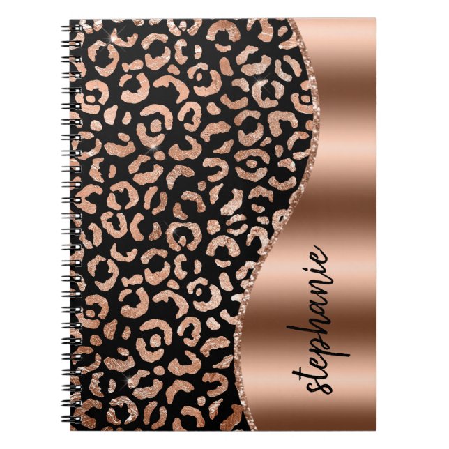 Glam Imitate Foil Leopard Spots Rose Gold Schwarze Notizblock (Vorderseite)