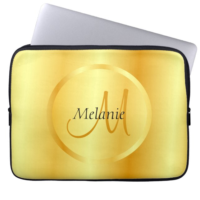 Glam Imitate Gold Elegante Moderne Monogram Vorlag Laptopschutzhülle (Vorderseite)