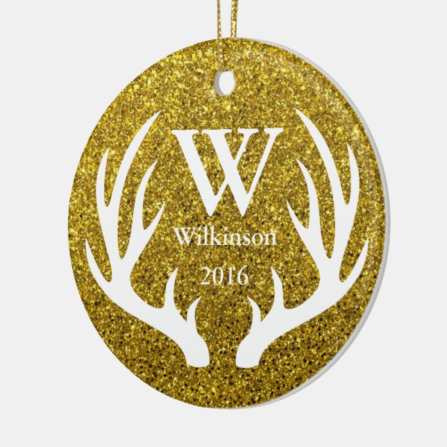 Glam Imitate Gold Glitzer Hirsche Antler Familienn Keramik Ornament (Links)