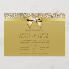 Glam Imitate Gold Sequins und Bow Wedding Einladung