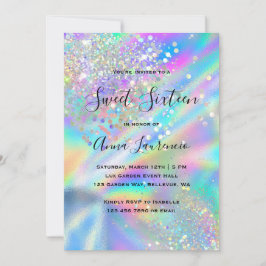 Glam Imitate Holographic Glitzer Sweet 16 Birthday Einladung