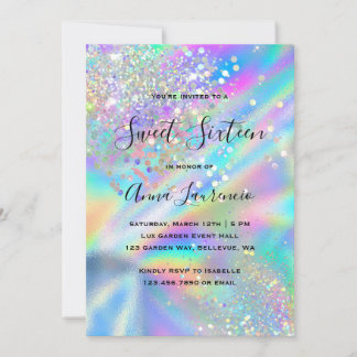 Glam Imitate Holographic Glitzer Sweet 16 Birthday Einladung