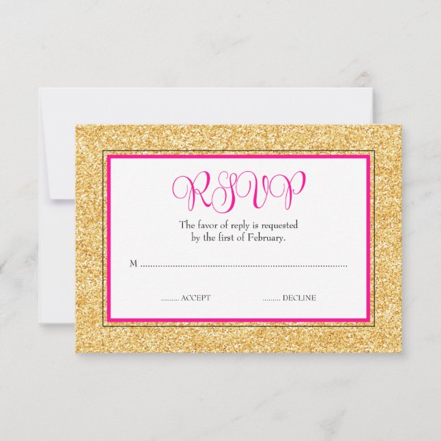 Glam Imitats Glitzer Gold Pink Bat Mitzvah UAWG RSVP Karte (Vorderseite)
