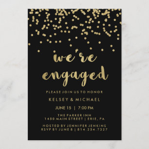 Glam Imitats Gold Confetti über Black Engagement P Einladung