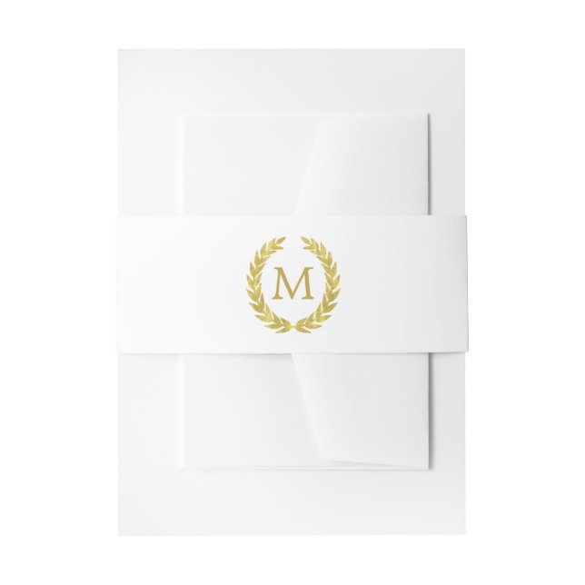 Glam Imitats Gold Foil Laurel Wreath Monogram Einladungsbanderole (Vorderseite Beispiel)