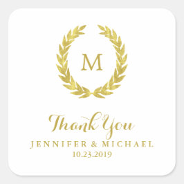 Glam Imitats Gold Foil Laurel Wreath Monogram Wedd Quadratischer Aufkleber