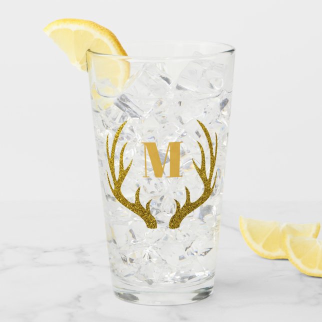 Glam Imitats Gold Glitzer Deer Antlers | Monogramm Glas (Vorderseite Ice)