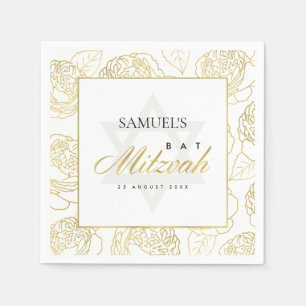 GLAM IMITATS GOLD WHITE ROSE FLORAL BAR BAT MITZVA SERVIETTE
