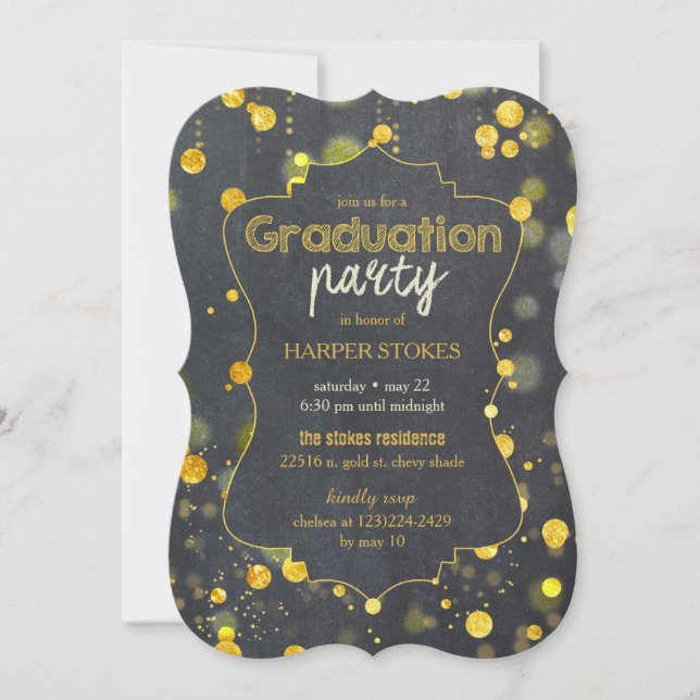 Glam Imitats Goldene Foil Confetti Graduierungspar Einladung (Vorderseite)