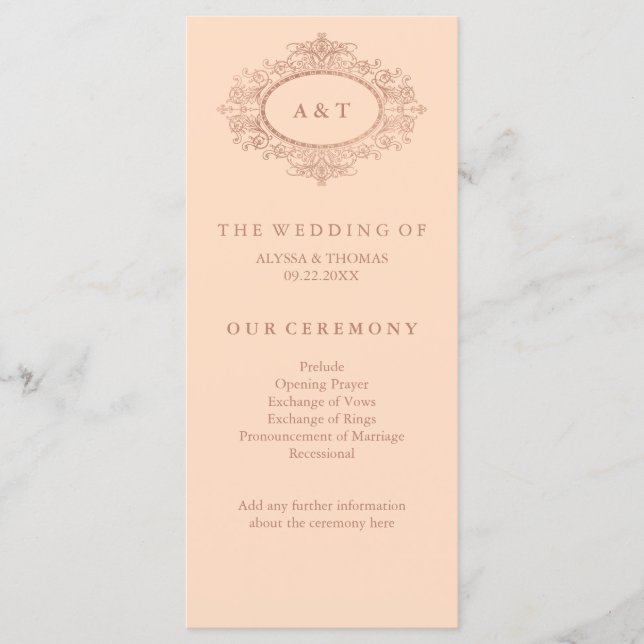 Glam Imitats Rose Gold auf Blush Pink Hochzeitspro Programm (Vorderseite)