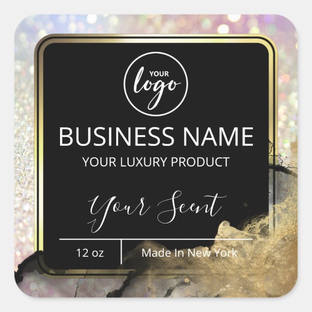 Glam Ink Holographic Glitzern Body Butter Labels Quadratischer Aufkleber (Vorderseite)