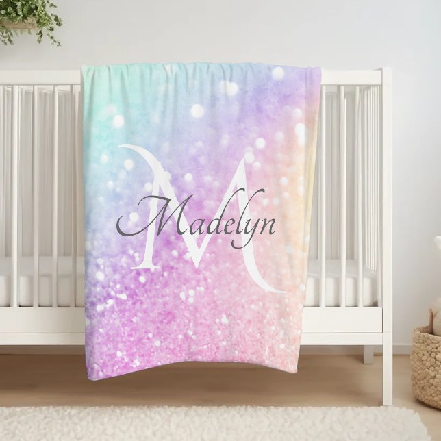 Glam Iridescent Glitzer Personalisiert farbig Fleecedecke (Von Creator hochgeladen)